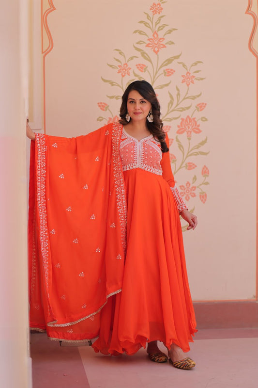 Designer Star Georgette Embroidered Gown