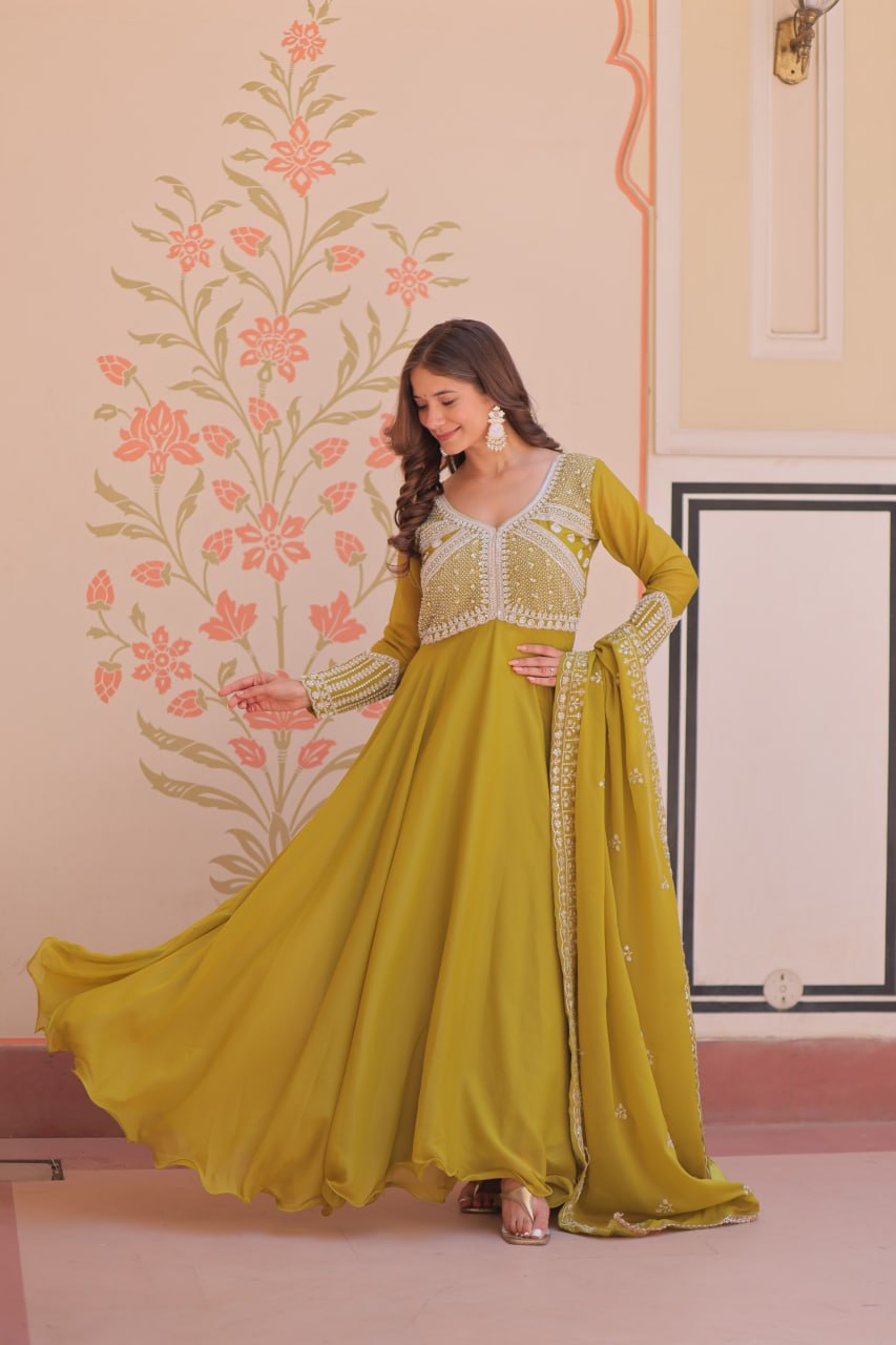 Designer Star Georgette Embroidered Gown