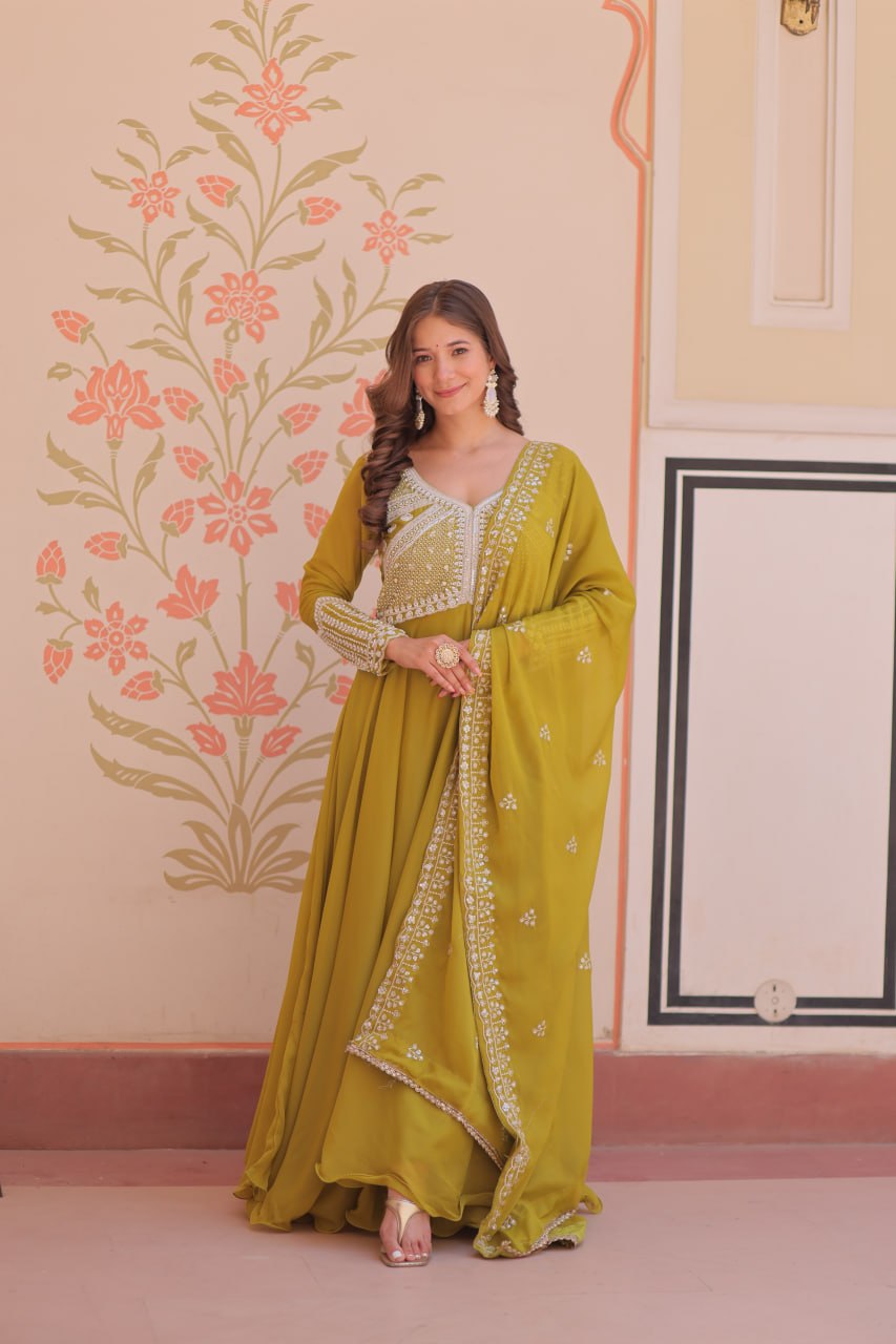 Designer Star Georgette Embroidered Gown