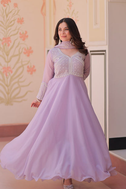 Designer Star Georgette Embroidered Gown