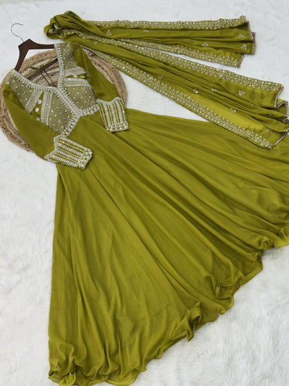 Designer Star Georgette Embroidered Gown