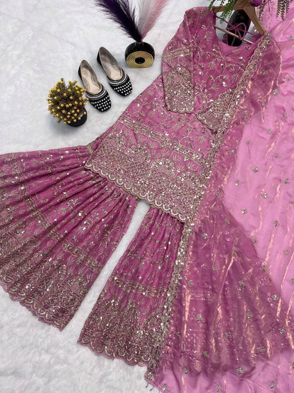Fandy Crush Silk Sequins Sharara Set