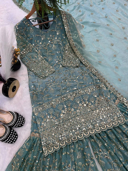 Fandy Crush Silk Sequins Sharara Set