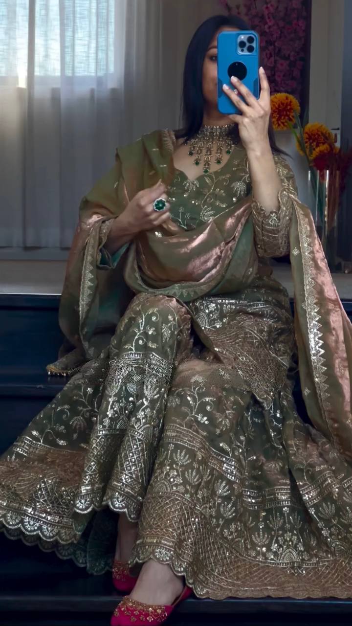 Fandy Crush Silk Sequins Sharara Set
