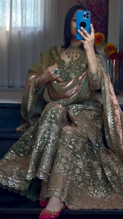 Fandy Crush Silk Sequins Sharara Set