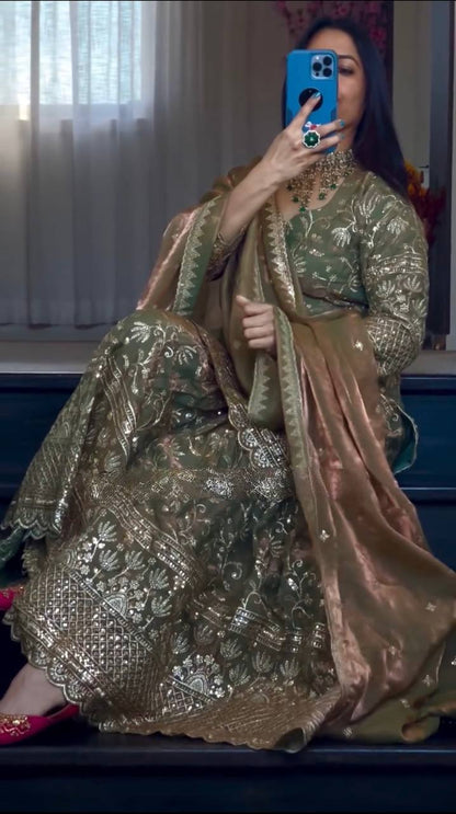 Fandy Crush Silk Sequins Sharara Set