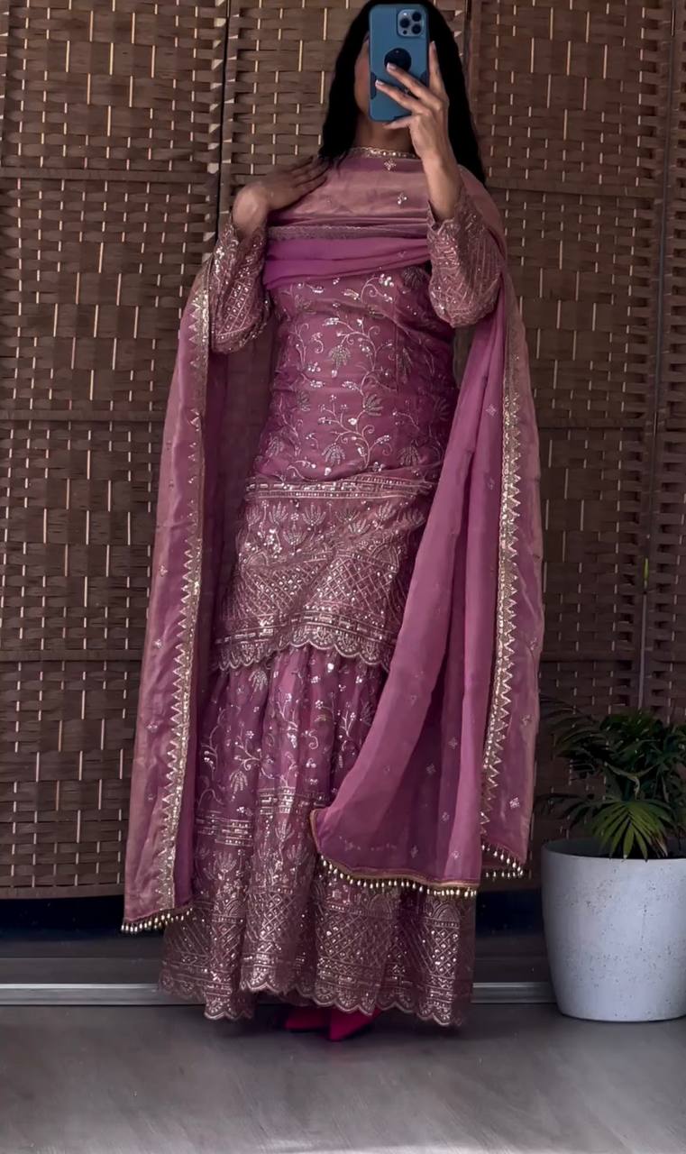Fandy Crush Silk Sequins Sharara Set