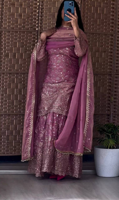 Fandy Crush Silk Sequins Sharara Set