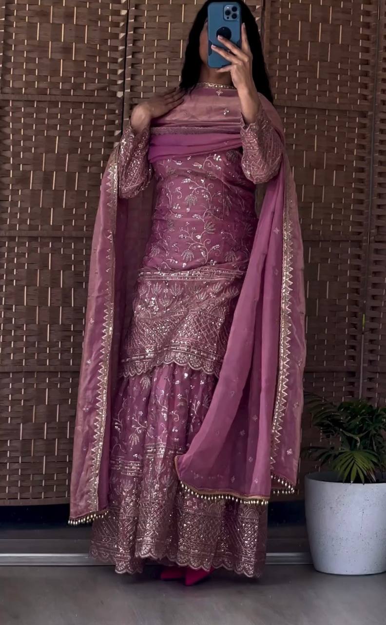 Fandy Crush Silk Sequins Sharara Set