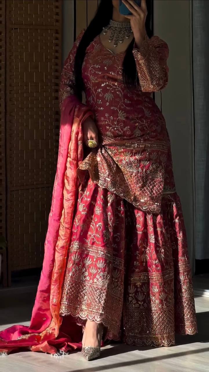 Fandy Crush Silk Sequins Sharara Set