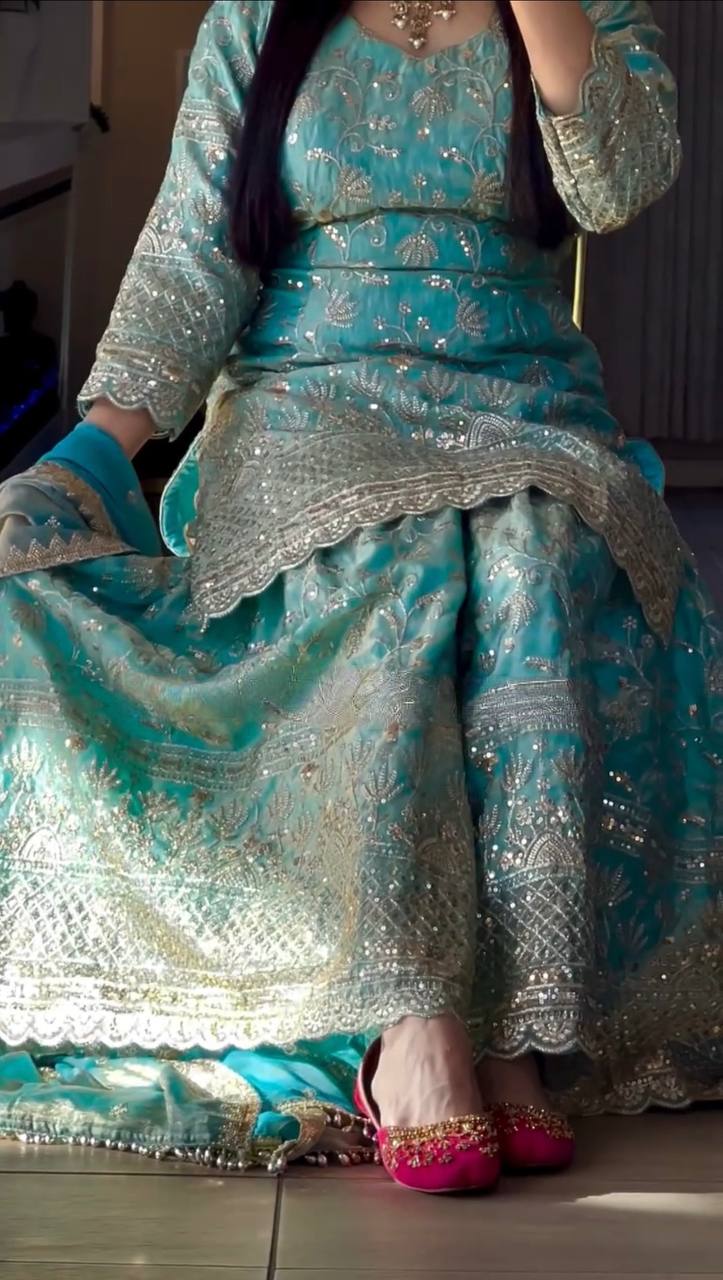 Fandy Crush Silk Sequins Sharara Set