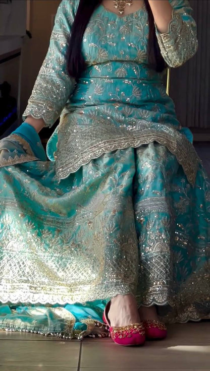Fandy Crush Silk Sequins Sharara Set