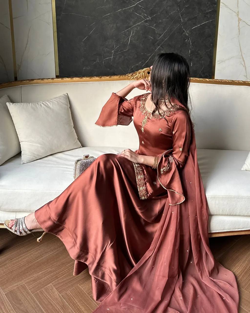 Crepe Silk Embroidered Sharara Set
