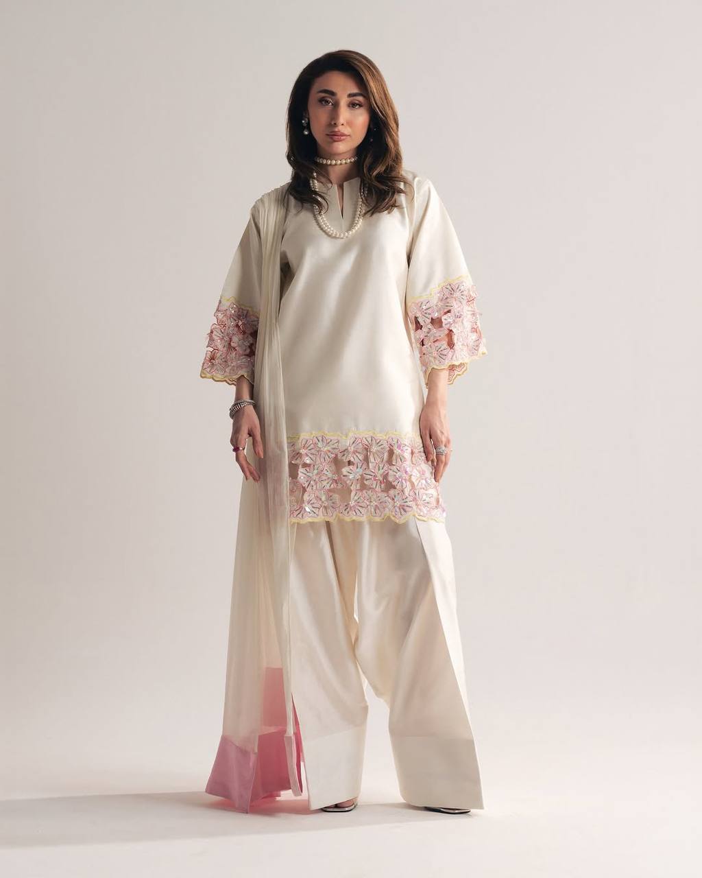 Crepe Silk Moti Work Farshi Salwar Set