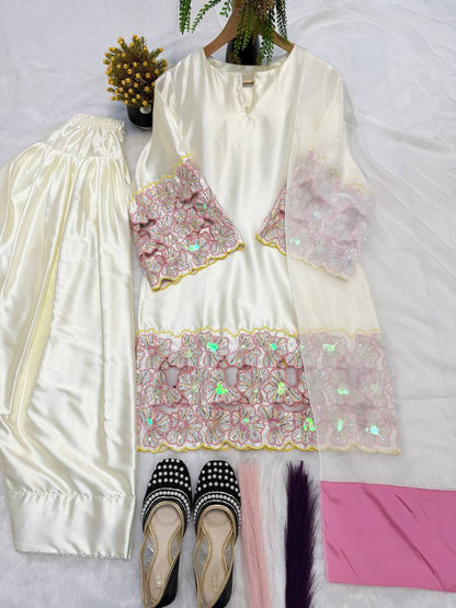 Crepe Silk Moti Work Farshi Salwar Set