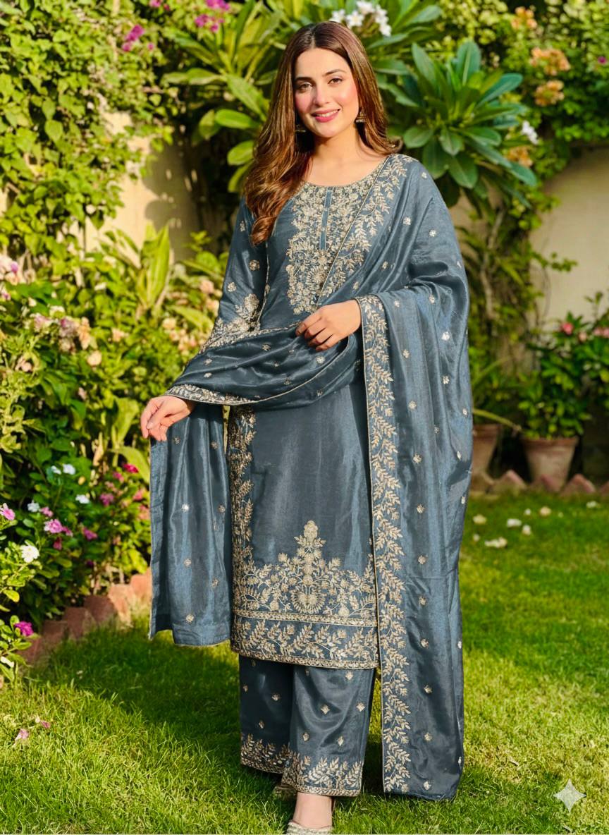 GMY Silk Embroidered Plazzo Set