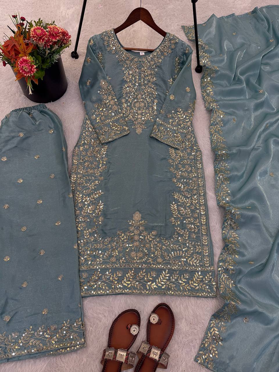 GMY Silk Embroidered Plazzo Set