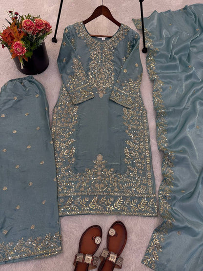 GMY Silk Embroidered Plazzo Set