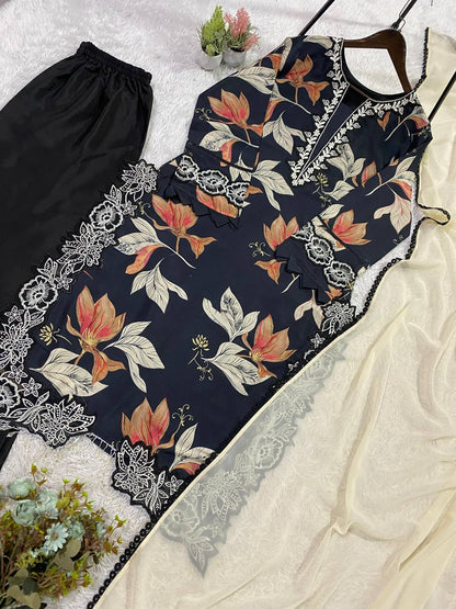 Printed Muslin Kurti Plazzo Set