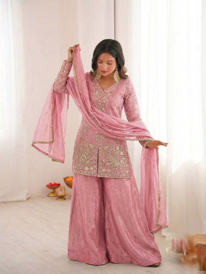Fendy Silk Embroidered Plazzo Set (Pink)