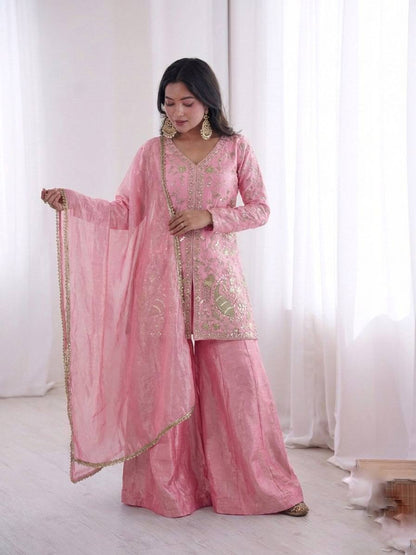 Fendy Silk Embroidered Plazzo Set (Pink)