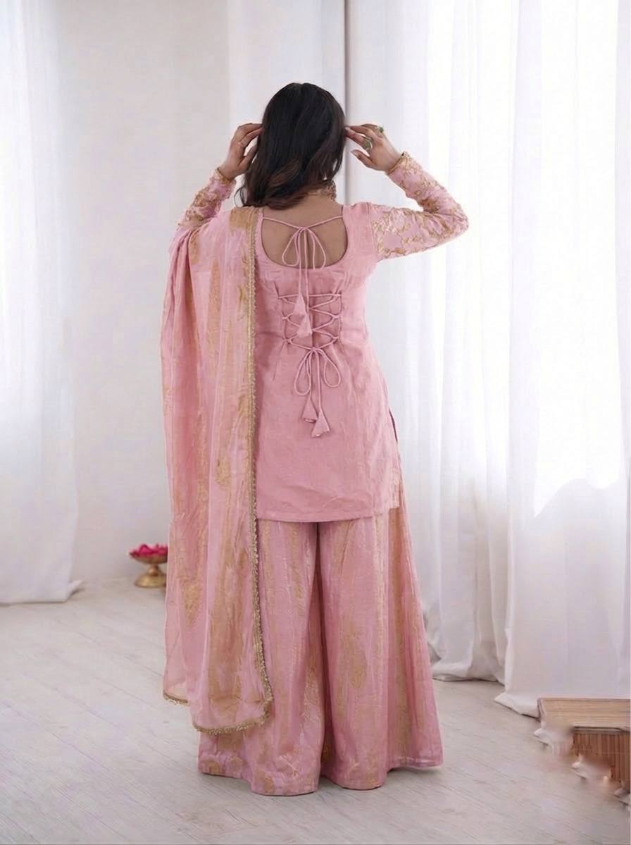 Fendy Silk Embroidered Plazzo Set (Pink)
