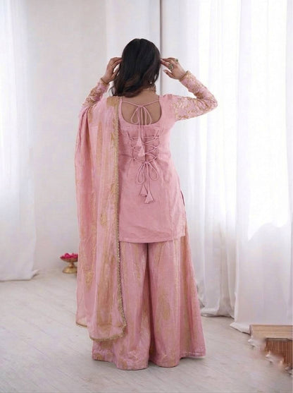 Fendy Silk Embroidered Plazzo Set (Pink)