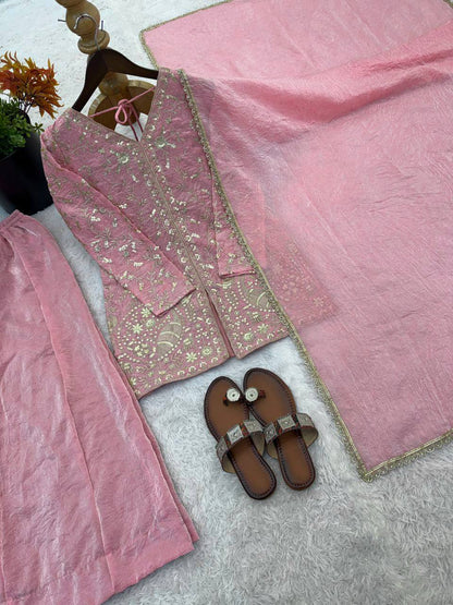 Fendy Silk Embroidered Plazzo Set (Pink)