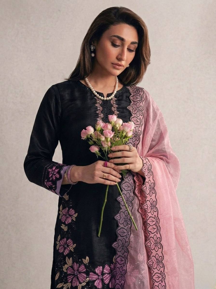 Roman Silk Embroidered Farshi Set