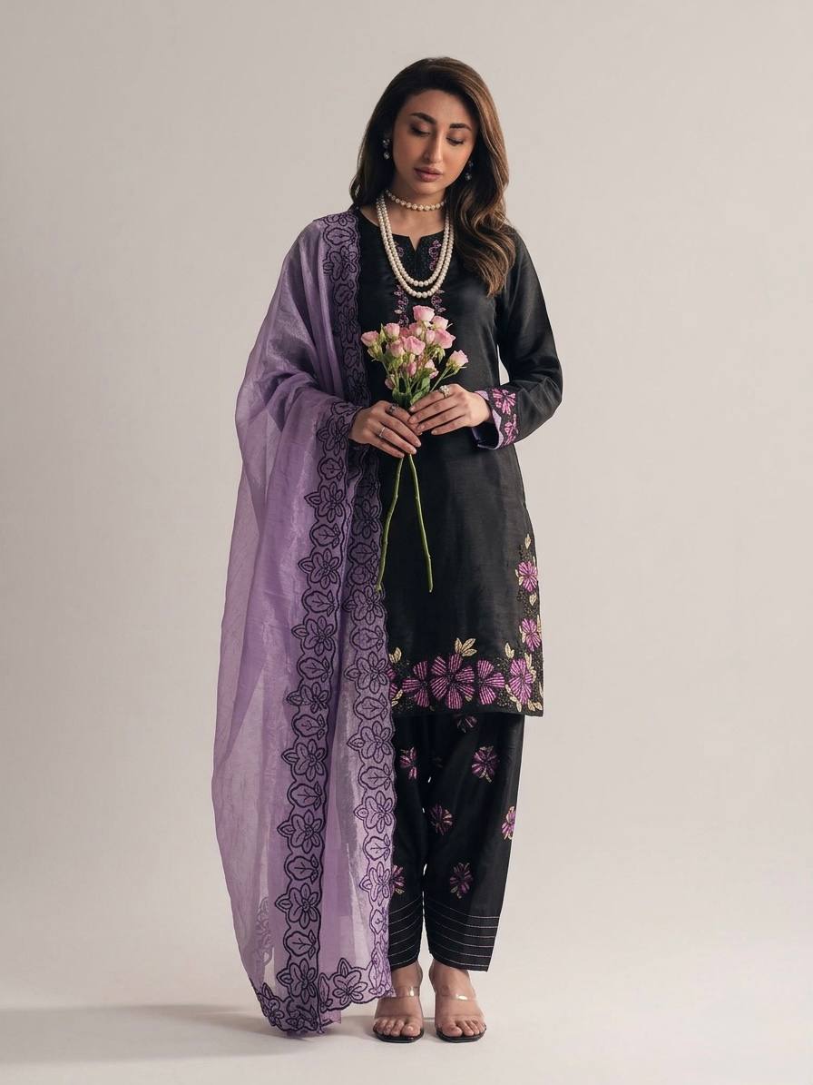 Roman Silk Embroidered Farshi Set