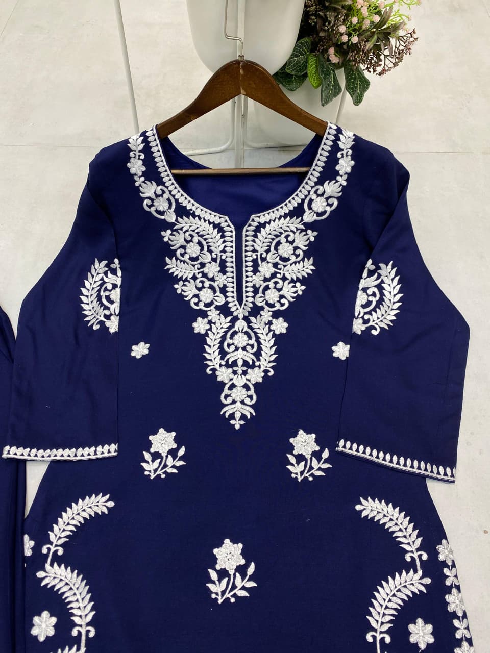 Rayon Embroidered Kurti Plazzo Set