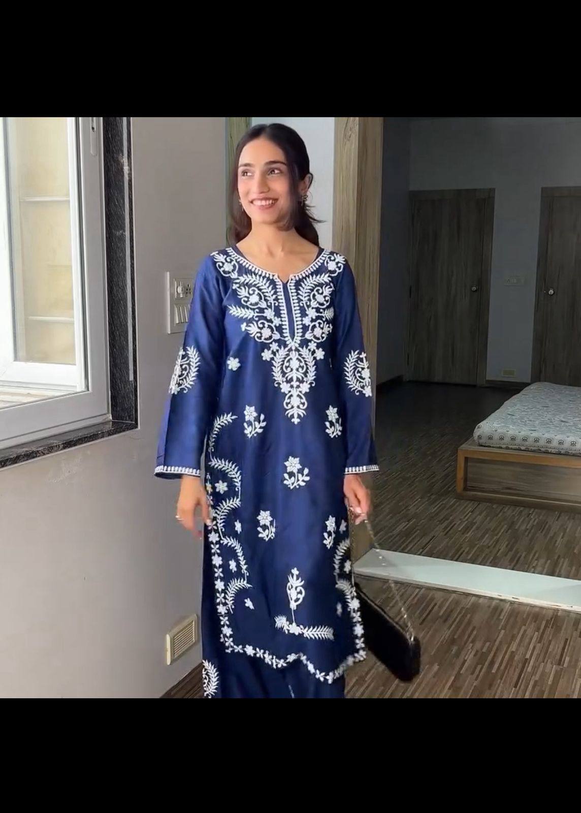 Rayon Embroidered Kurti Plazzo Set