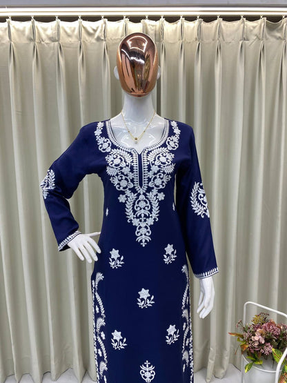 Rayon Embroidered Kurti Plazzo Set