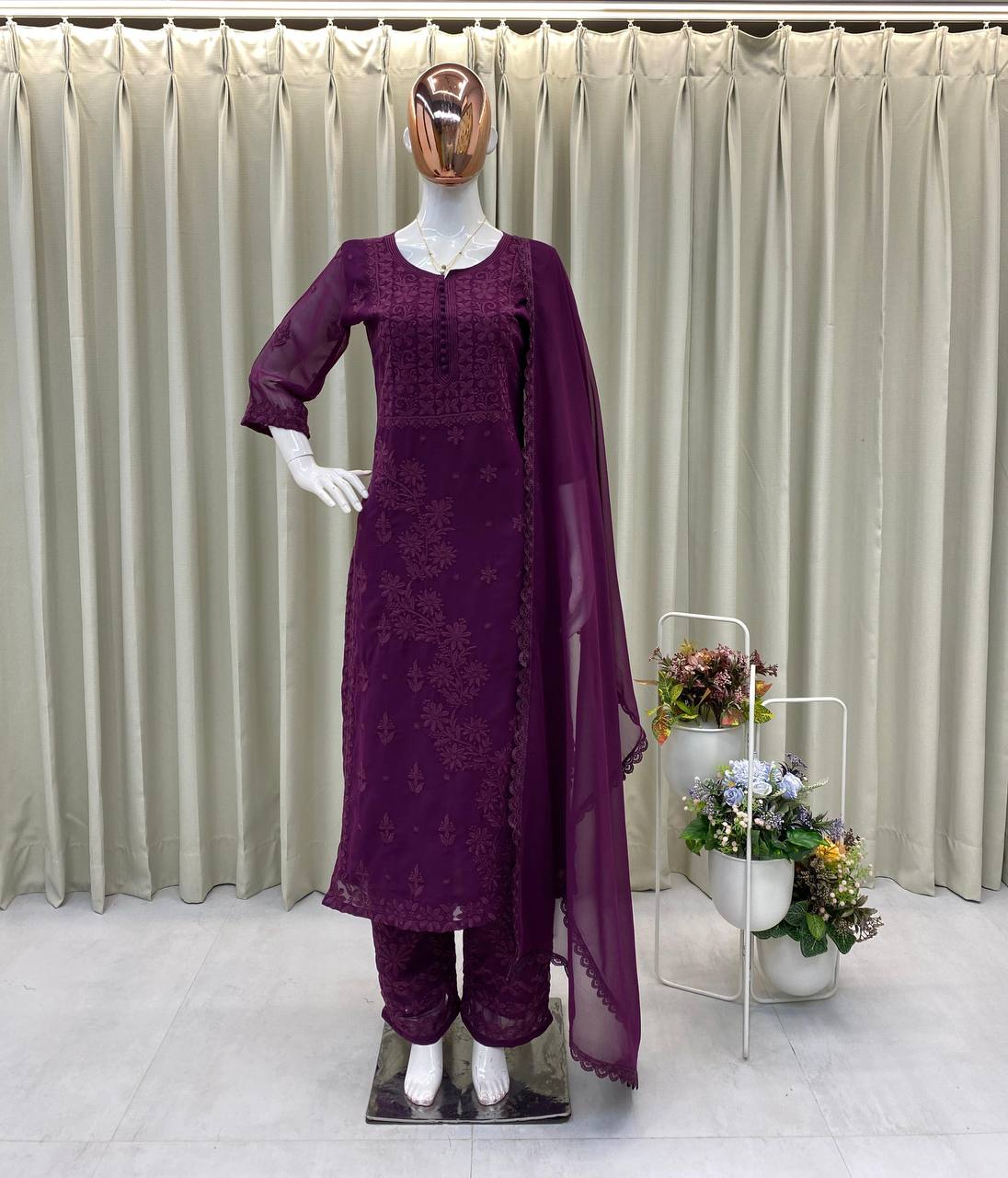 Georgette Embroidered Pant Set