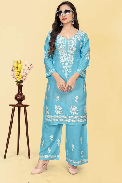 Rayon Chikankari Pant Set