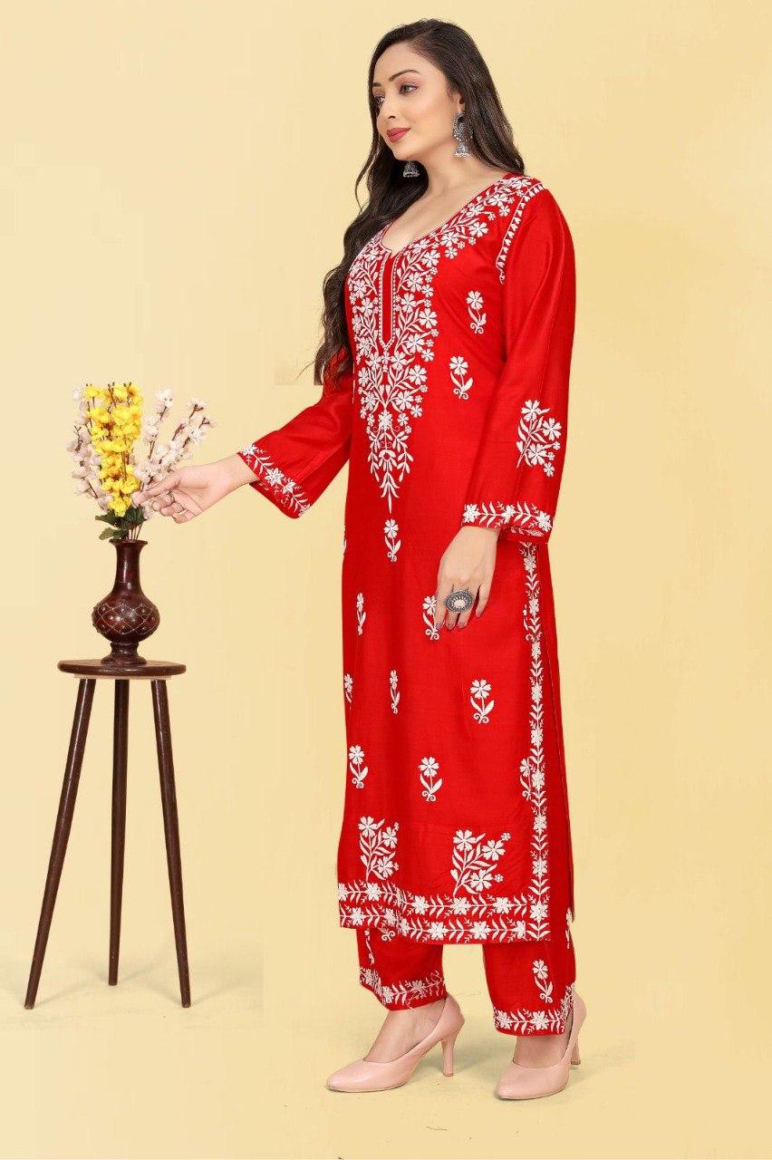 Rayon Chikankari Pant Set