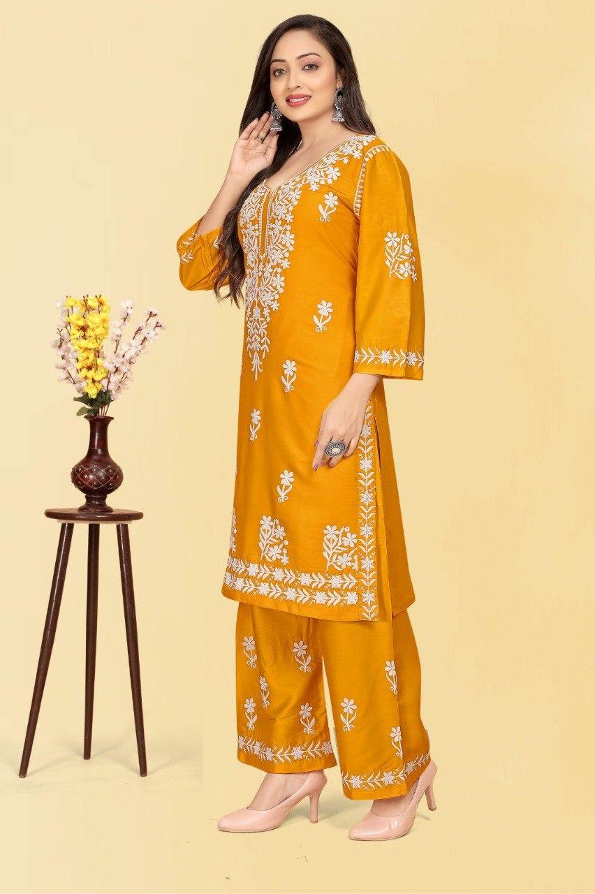 Rayon Chikankari Pant Set