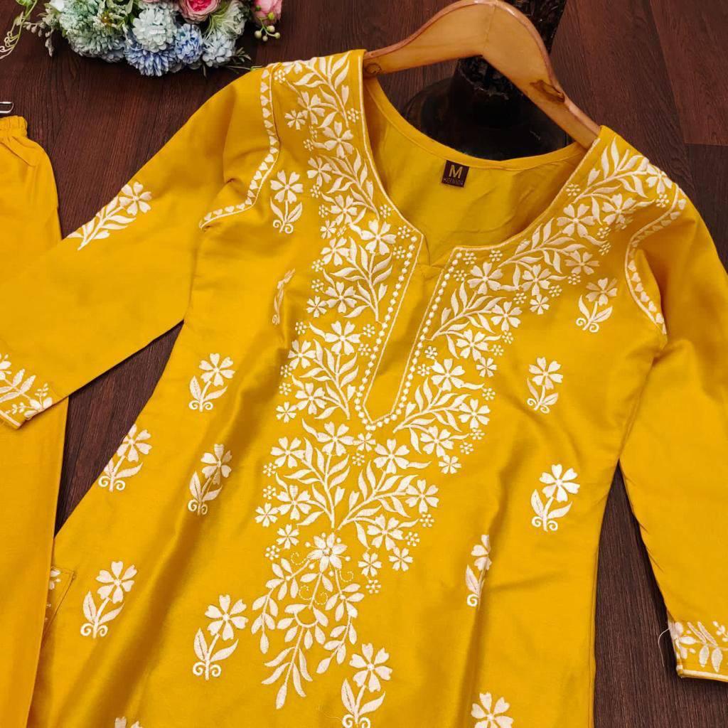 Rayon Chikankari Pant Set