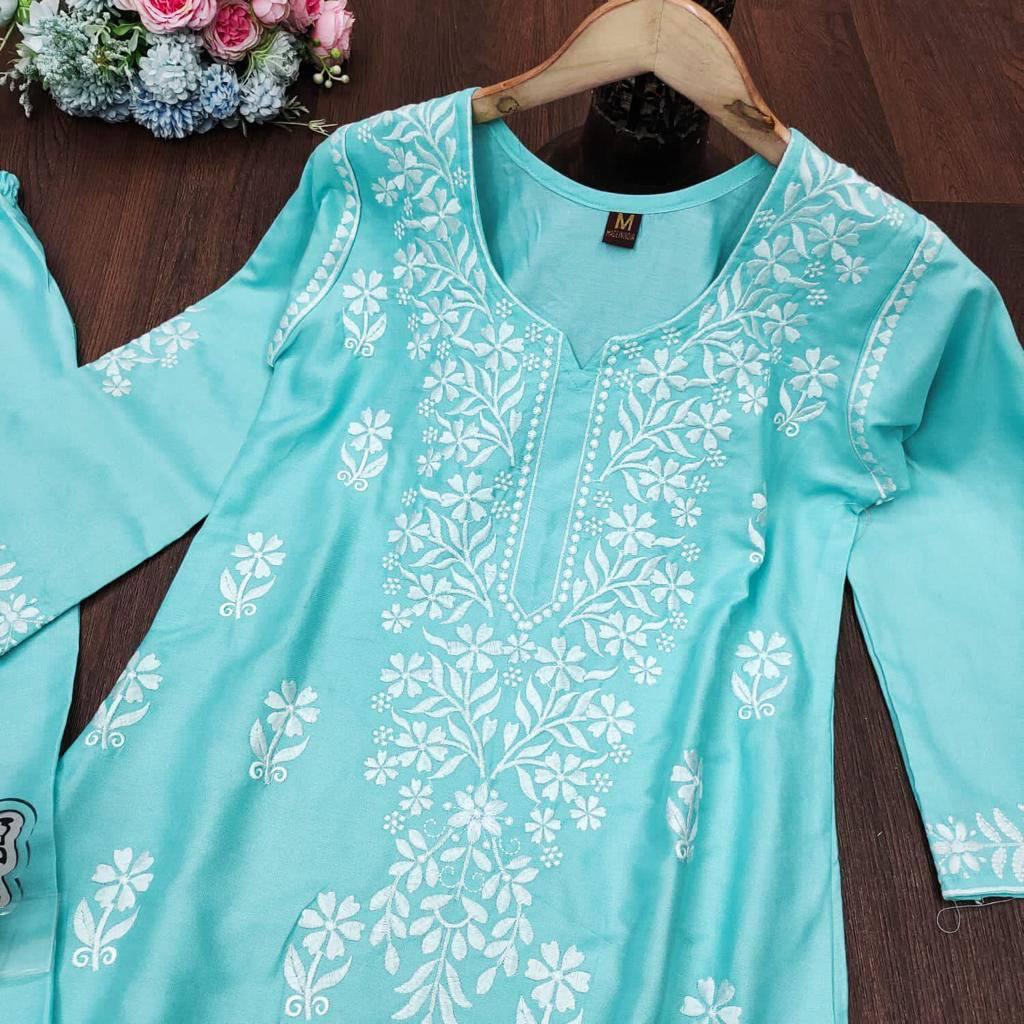 Rayon Chikankari Pant Set