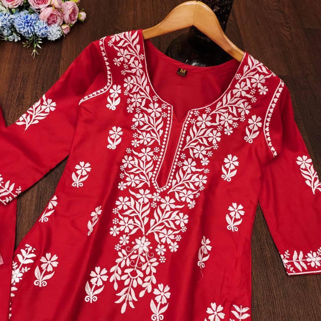 Rayon Chikankari Pant Set
