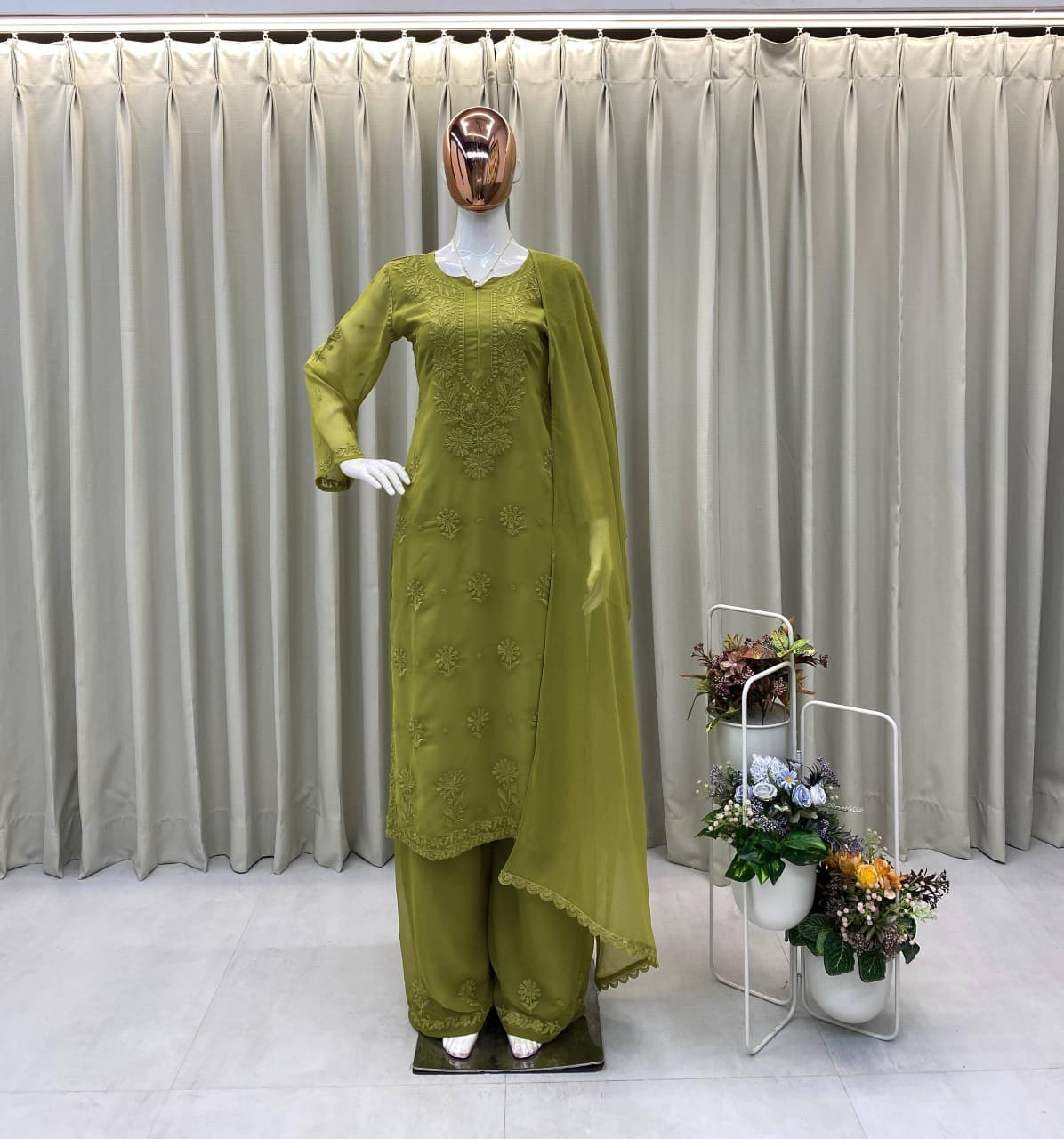 Faux Georgette Embroidered Plazzo Set