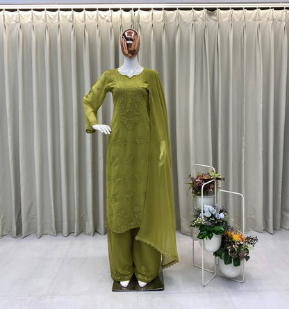 Faux Georgette Embroidered Plazzo Set