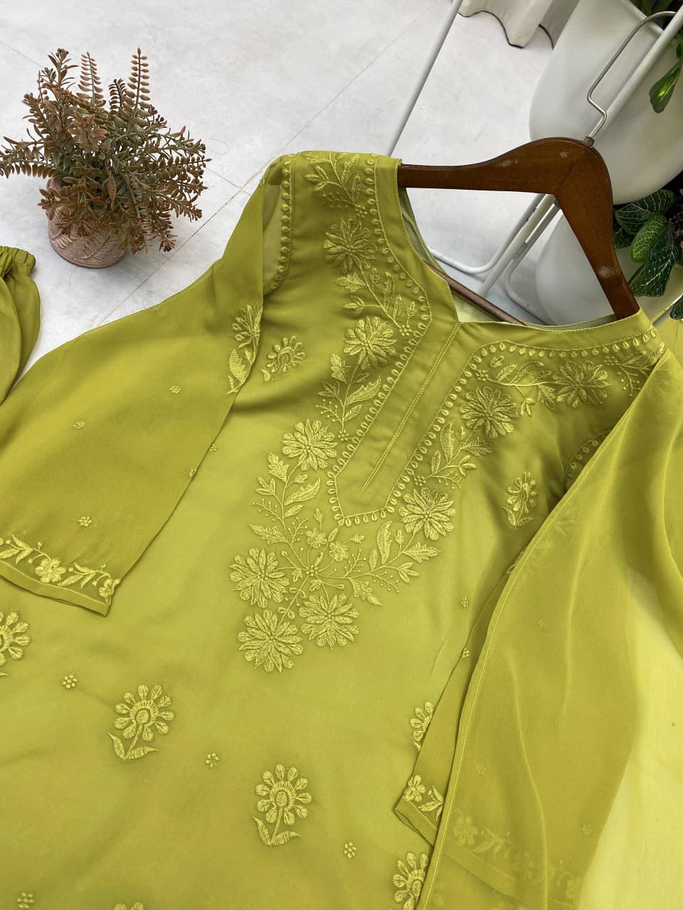 Faux Georgette Embroidered Plazzo Set