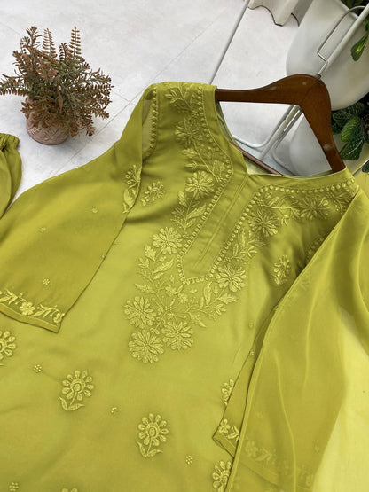 Faux Georgette Embroidered Plazzo Set