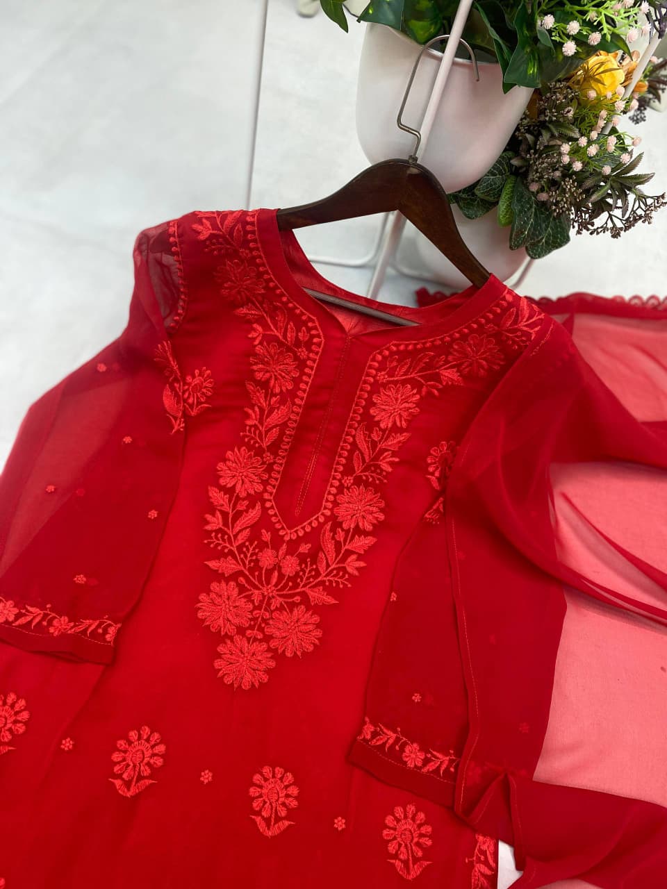 Faux Georgette Embroidered Plazzo Set