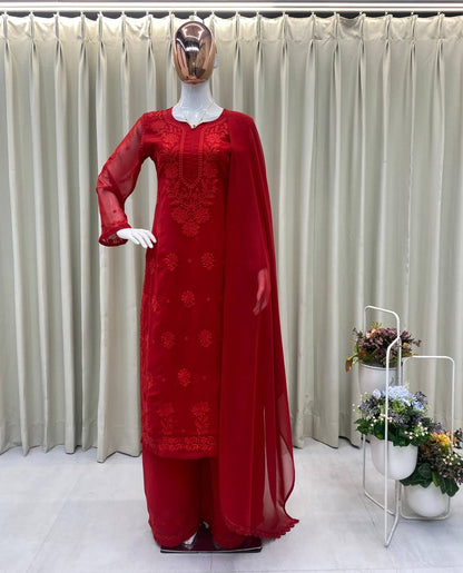 Faux Georgette Embroidered Plazzo Set