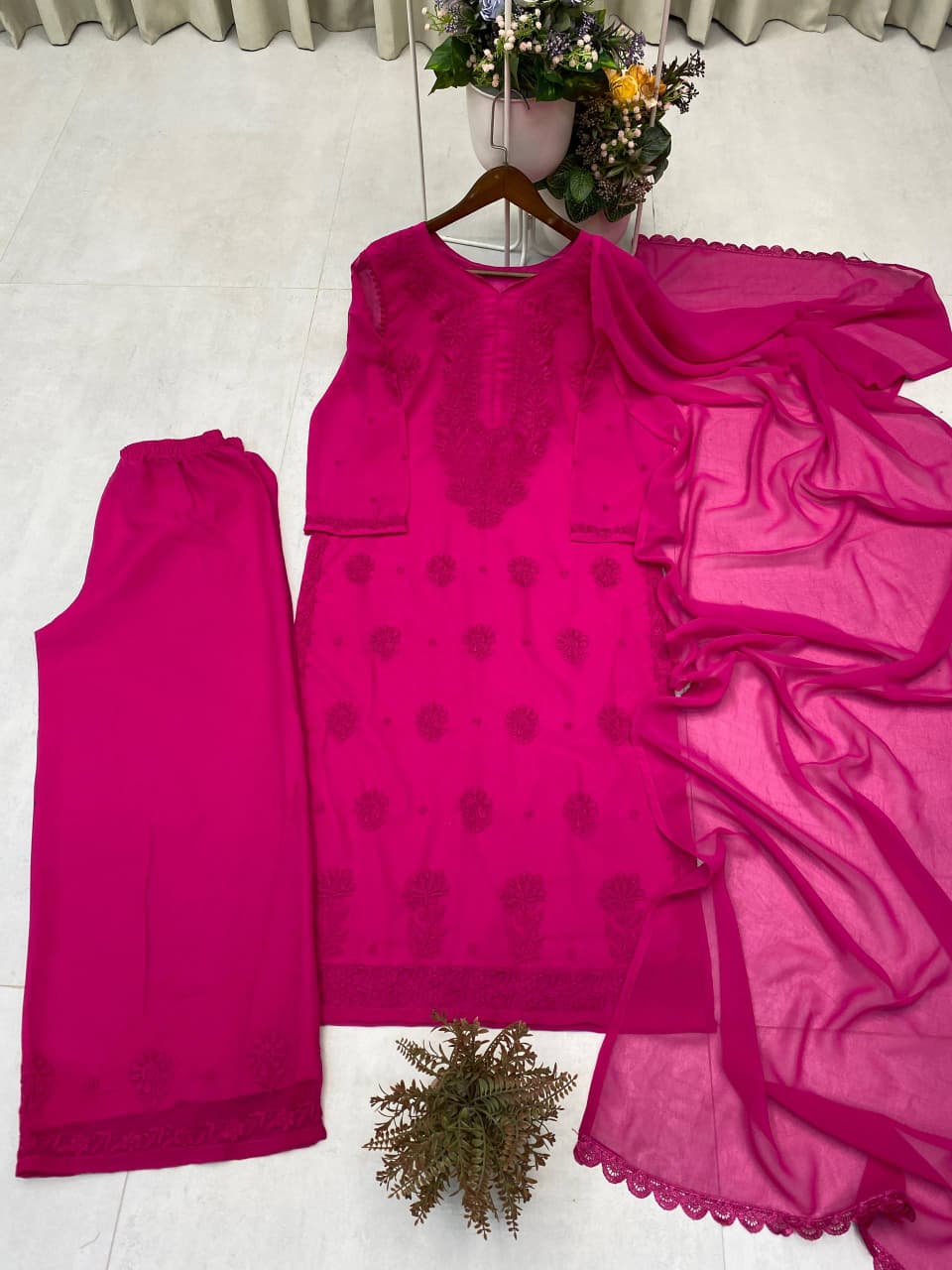 Faux Georgette Embroidered Plazzo Set