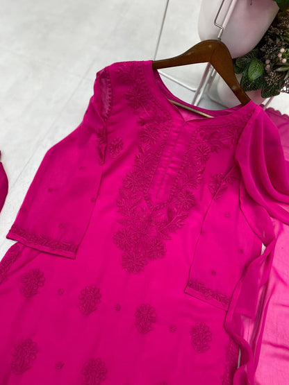 Faux Georgette Embroidered Plazzo Set
