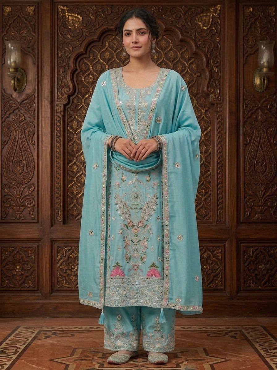 Chinnon Silk Embroidered Plazzo Set