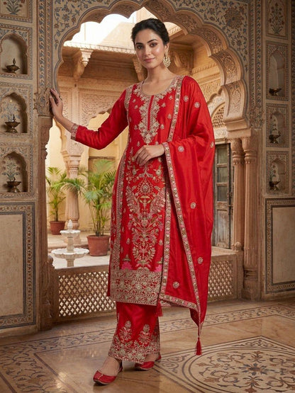 Chinnon Silk Embroidered Plazzo Set